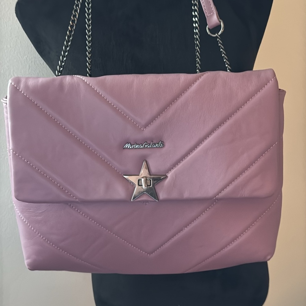 Marina Galanti Lilac quilted leather flap star chain leather straps‎ bag purse